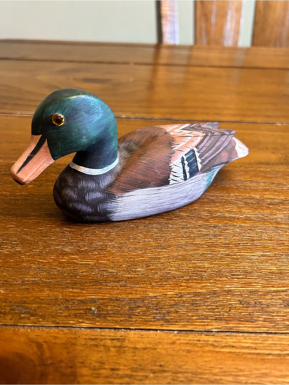 Vintage Hand Carved Wooden Mallard Duck Figurine